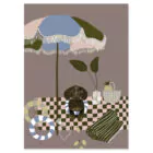 Summer-sausage-dog-postcard-nuukk-sommerdackel-sunshade-blanket-picknickdecke-karo-schwimmreifen