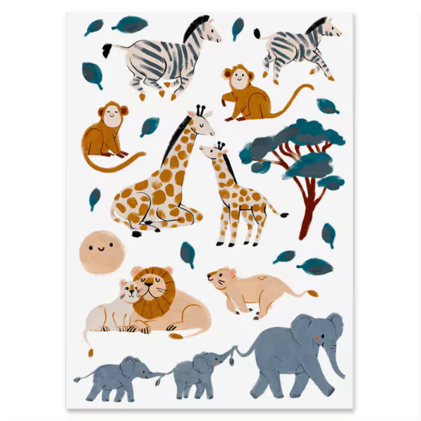 nuukk Holzschliffpappe Postkarte Safari Elefant Löwe Giraffe Zebra Affe
